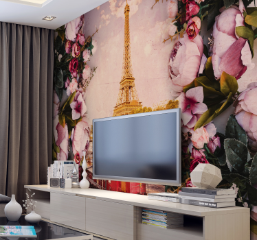 Eiffel tower and flowers paris wall mural - TenStickers