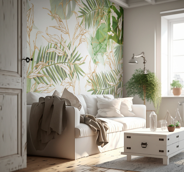 Elegant palm leaves living room photo mural - TenStickers