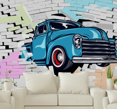 fancy vintage car colourful bricks car mural - TenStickers