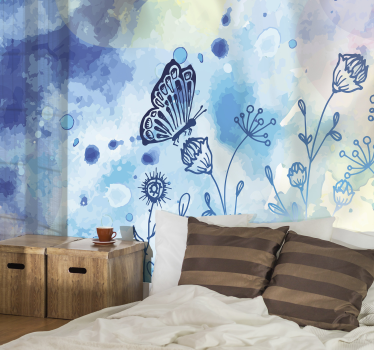 Floral draw and butterflies flower mural - TenStickers
