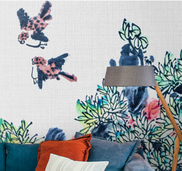 Flower wall mural birds among flowers - TenStickers