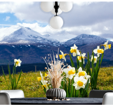 Flower wall mural daffodils on mountains - TenStickers