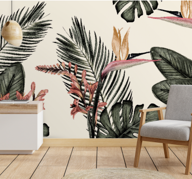 Flower wall mural exotic bird paradise - TenStickers