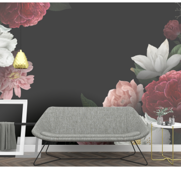 Flowers on black background mural wallpaper - TenStickers