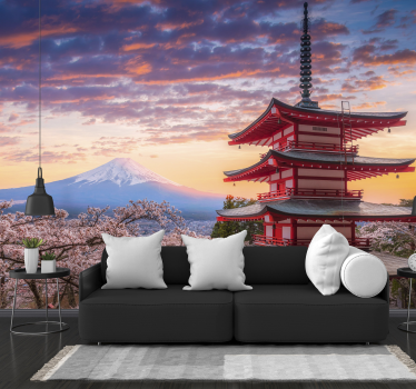 Fuji Mountain and japanese buidlings mural - TenStickers