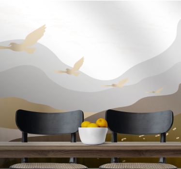 Golden birds in the fog  abstract mural - TenStickers