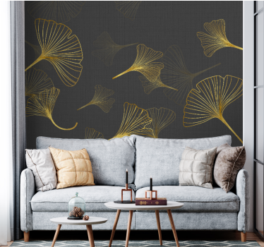 Golden Ginko leaves gold vintage mural - TenStickers