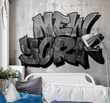 Graffiti with city view  new york mural wallpaper - TenStickers