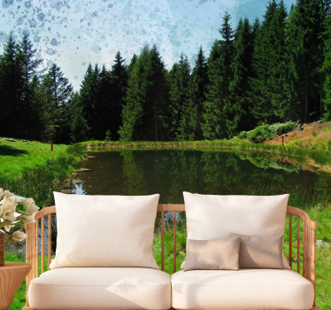 Green field, trees and lake nature murals - TenStickers