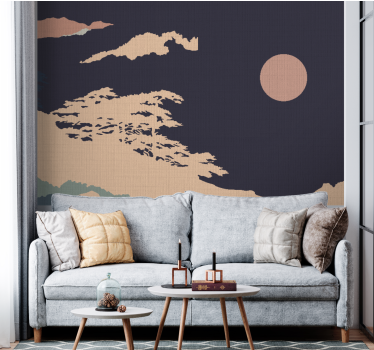 "Japandi style" dark artistic forest vintage mural - TenStickers