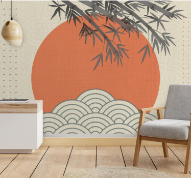 "Japandi style" leaves shapes vintage mural - TenStickers
