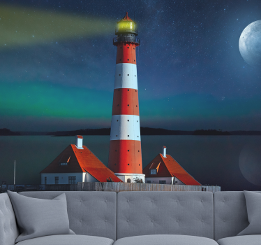 Lighthouse in the moonlight night sky wall mural - TenStickers