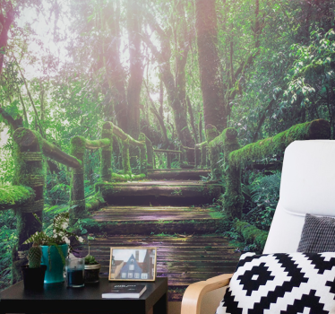 Nature wall mural mossy forest path - TenStickers