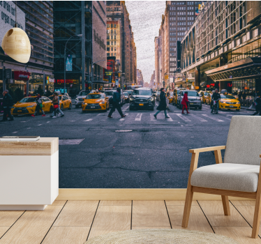 New york wall mural busy new york street scene - TenStickers