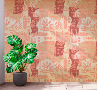 Pink and orange doodle pattern abstract mural - TenStickers