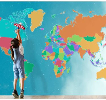 Political colorful world map wall mural - TenStickers