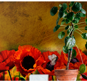 Poppy wall mural poppy blooming scene - TenStickers