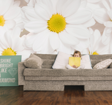 Pure white daisy flowers mural wallpaper - TenStickers