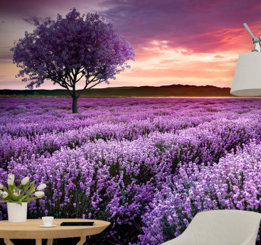 Purple fantasy tree with flowers nature murals - TenStickers
