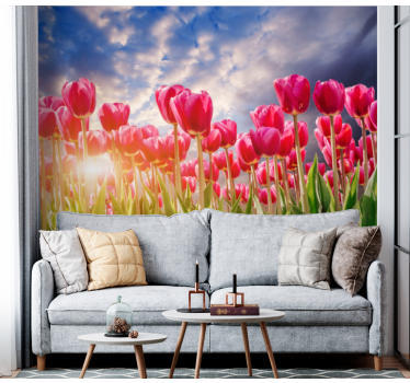 Radiant tulip field flower wall mural - TenStickers