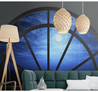Sea with moon behind the window 3d mural wallpaper - TenStickers