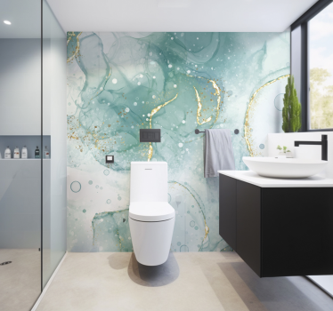 Marble Design Turquoise And Gold Bathroom Wall Mural - TenStickers
