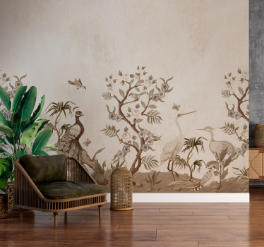 Vintage Garden Design Beige Wall Mural - TenStickers