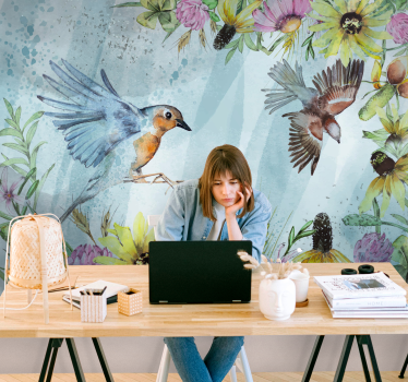 Watercolor Birds mural wallpaper - TenStickers