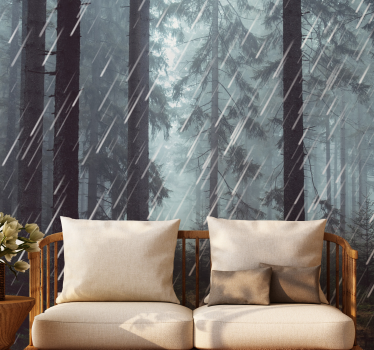 Wet forest with fog  forest mural wallpaper - TenStickers