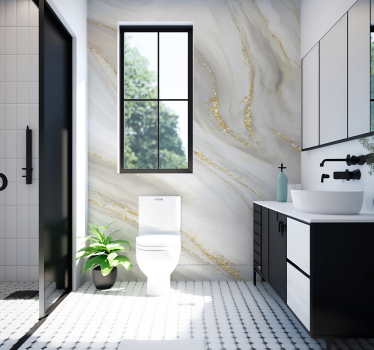 Marble Design White And Gold Bathroom Wall Mural - TenStickers
