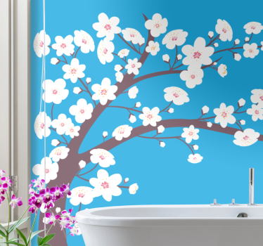 White flowers with blue background 3d mural wallpaper - TenStickers