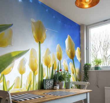 White tulip landscape flower wall mural - TenStickers