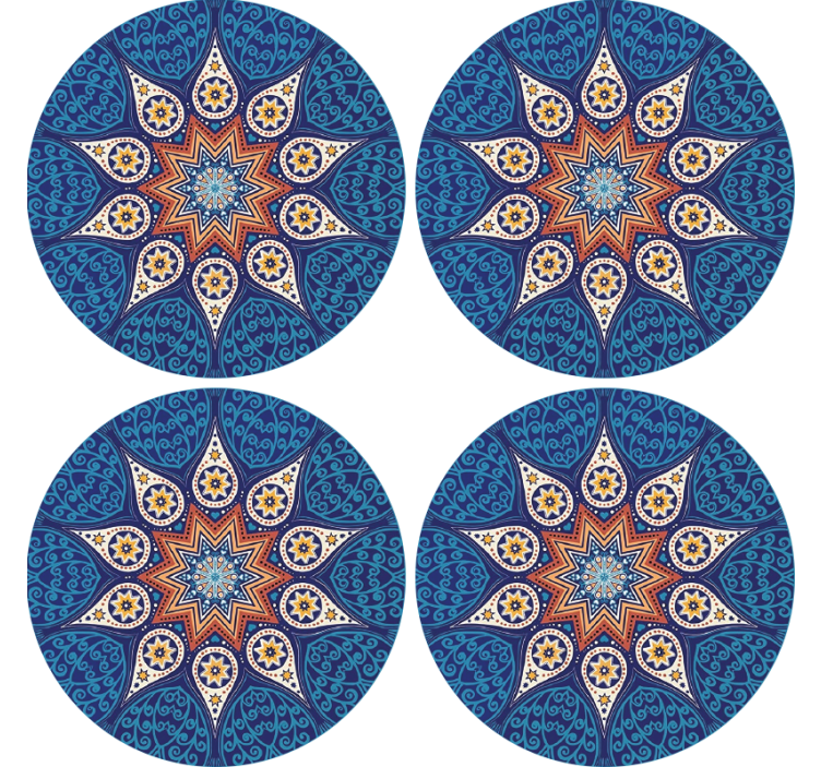 Coasters with intricate blue mandala design - TenStickers