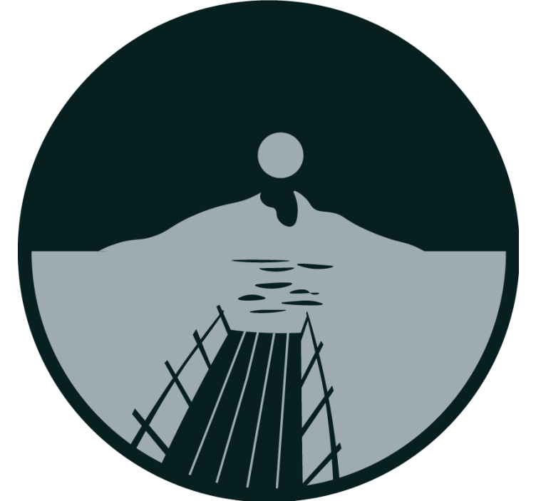 Wooden dock to a lake with mountains coaster - TenStickers