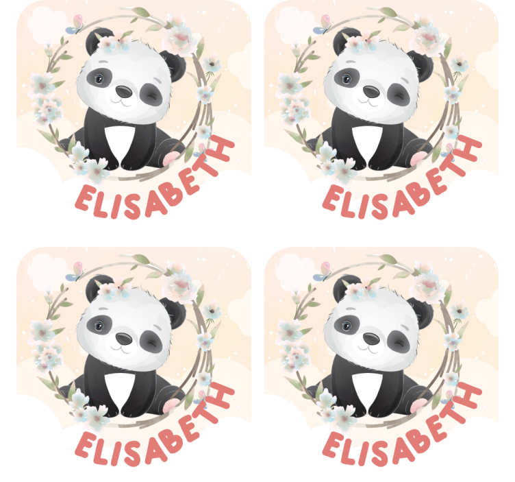 Cute animals panda with name more coasters - TenStickers