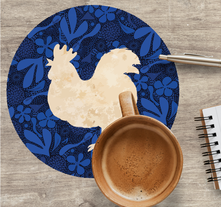 Beige rooster with blue flowers vintage coaster - TenStickers