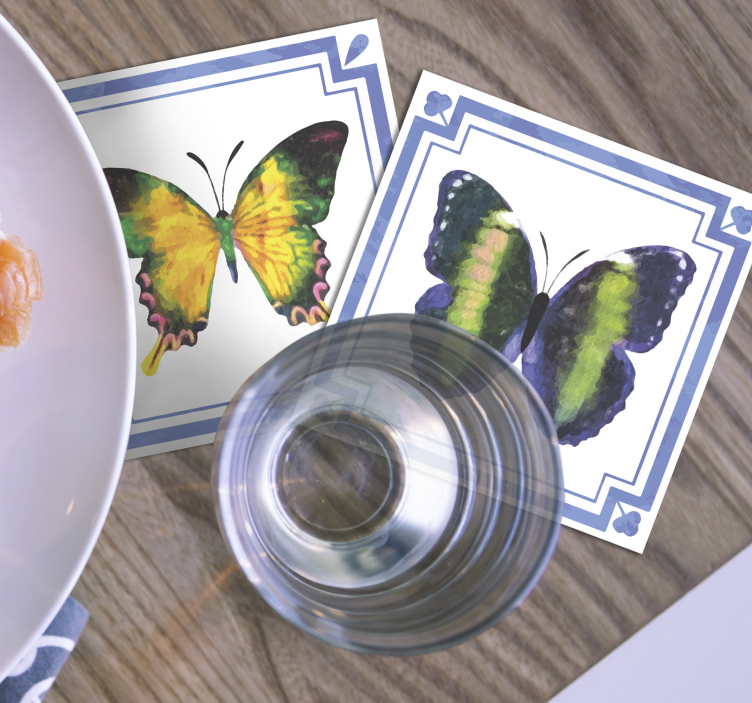 colorful butterflies tiles butterfly coaster - TenStickers