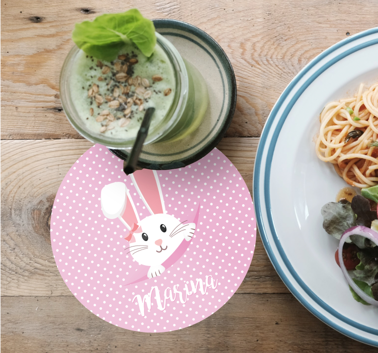 Cute bunny for girl with name coasters - TenStickers
