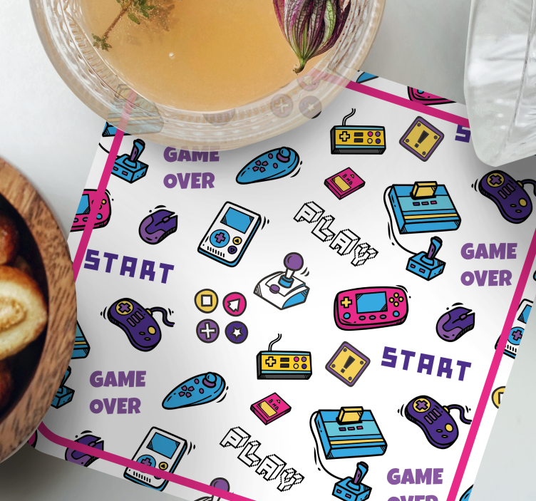 Gaming icons with game over text vintage coasters - TenStickers