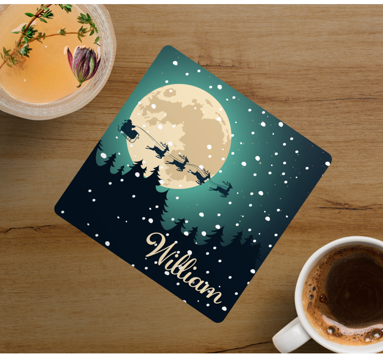 Santa Sleigh Moonlight christmas coasters - TenStickers