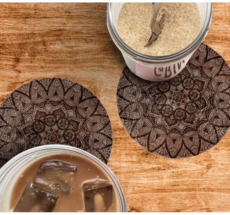 Wooden like mandala modern coaster - TenStickers