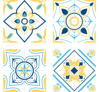 Blue and yellow eclectic tiles tile coaster - TenStickers