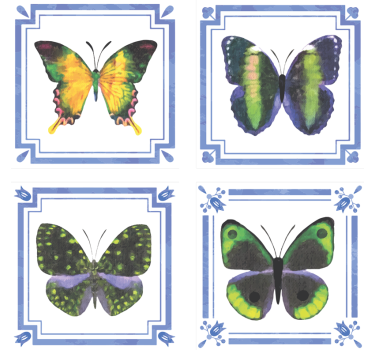 colorful butterflies tiles butterfly coaster set - TenStickers