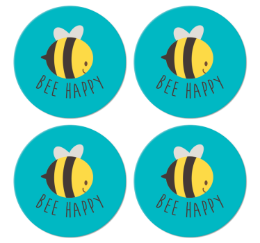 Bee happy sayings coasters - TenStickers