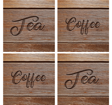 Text coasters wooden textured drink labels - TenStickers