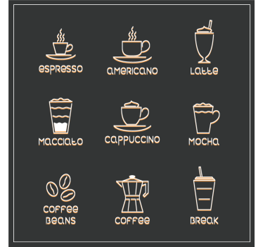 Text coasters coffees and beverages chart - TenStickers
