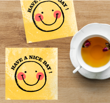 Cheerful smiley with greeting text coasters - TenStickers