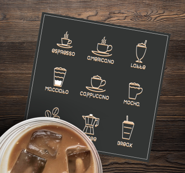 Text coasters coffees and beverages chart - TenStickers