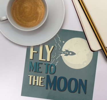 Text coasters rocket launching to the moon - TenStickers