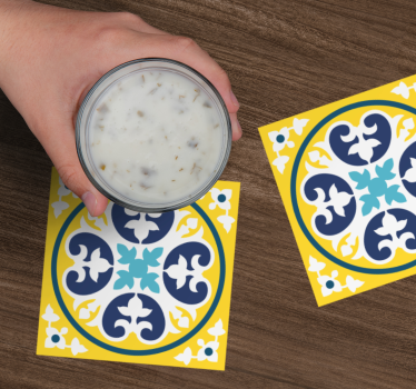 Yellow and blue Moroccan style tile coaster - TenStickers